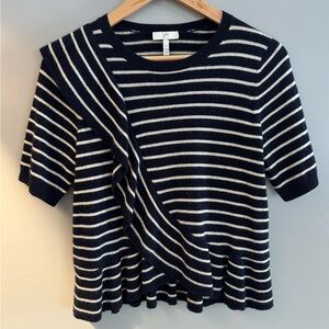 Joie Cashmere Striped Peplum Short Sleeve Sweater